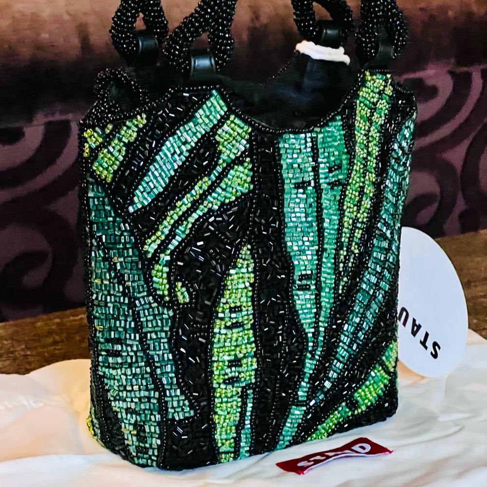 🌺🎉HP🎉🌺 NWT Staud Zoe Beaded Bag Green Palm 🌟 Very Rare 🌟 - Picture 3 of 16